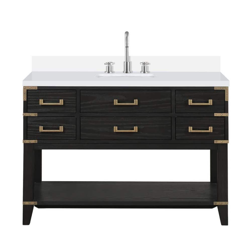 Irvington 48 in W x 22 in D Black Oak Single Bath Vanity with White Quartz Top, and Faucet Set price history on PriceWatchPro