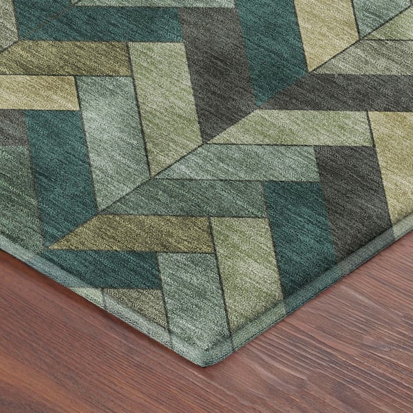 Mayfield Premium Machine Washable Abstract AMF2296 Green 10 ft. x 14 ft. Area Rug