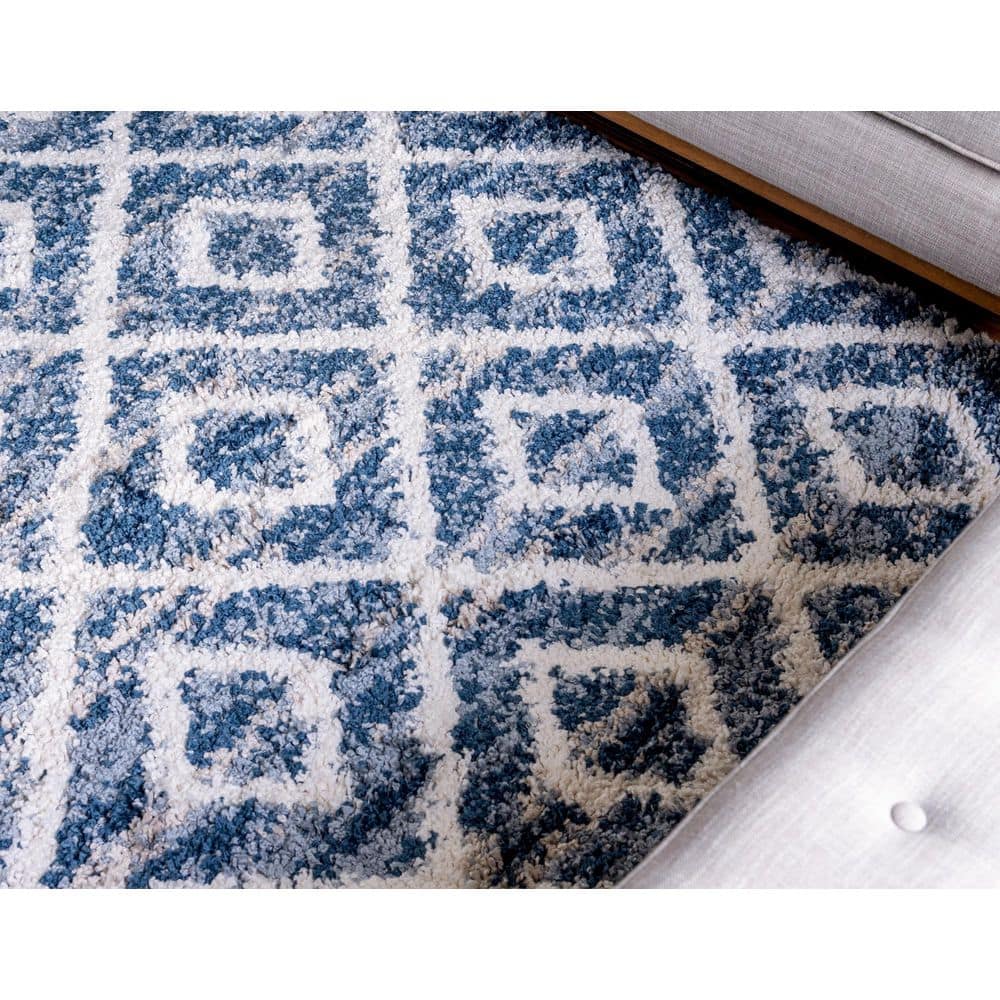 Handmade Athena Shag Geometric Blue 9' x 12' Easy-Care Area Rug
