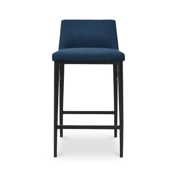 Spencer 25.5 in. Blue Contemporary Polyester Upholstered Counter Stool with Metal Legs