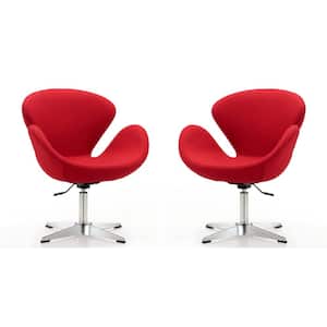 Raspberry Red and Polished Chrome Wool Blend Adjustable Swivel Accent Arm Chair (Set of 2)