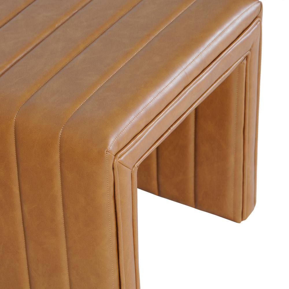 Carmel Faux Leather Tufted Ottoman with Channeling Detail