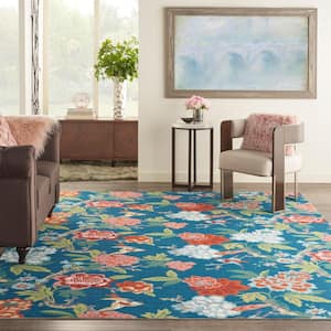 Sun N' Shade Blue/Multicolor 8 ft. x 11 ft. Floral Geometric Indoor/Outdoor Area Rug