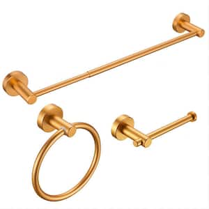3-Pieces Bath Hardware Set with Towel Ring and Toilet Paper Holder in Brushed Gold