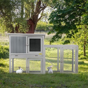 2-Tiers Outdoor Wooden Rabbit Hutch Bunny Cage with Ramp and Tray