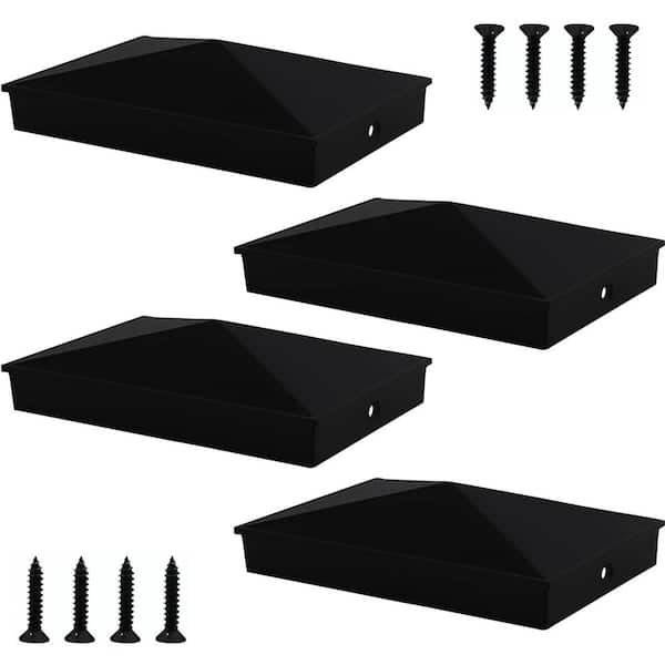 4 in. x 6 in. Matte Powder Coated Aluminum Fences Post Caps for 3.5 in. x 5.5 in. Post, Black (4-Pack)