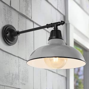 Wallace 12.25 in. Gray 1-Light Farmhouse Industrial Indoor/Outdoor Iron LED Victorian Arm Outdoor Sconce