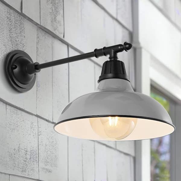 JONATHAN Y Wallace 12.25 in. Gray 1-Light Farmhouse Industrial Indoor/Outdoor Iron LED Victorian Arm Outdoor Sconce