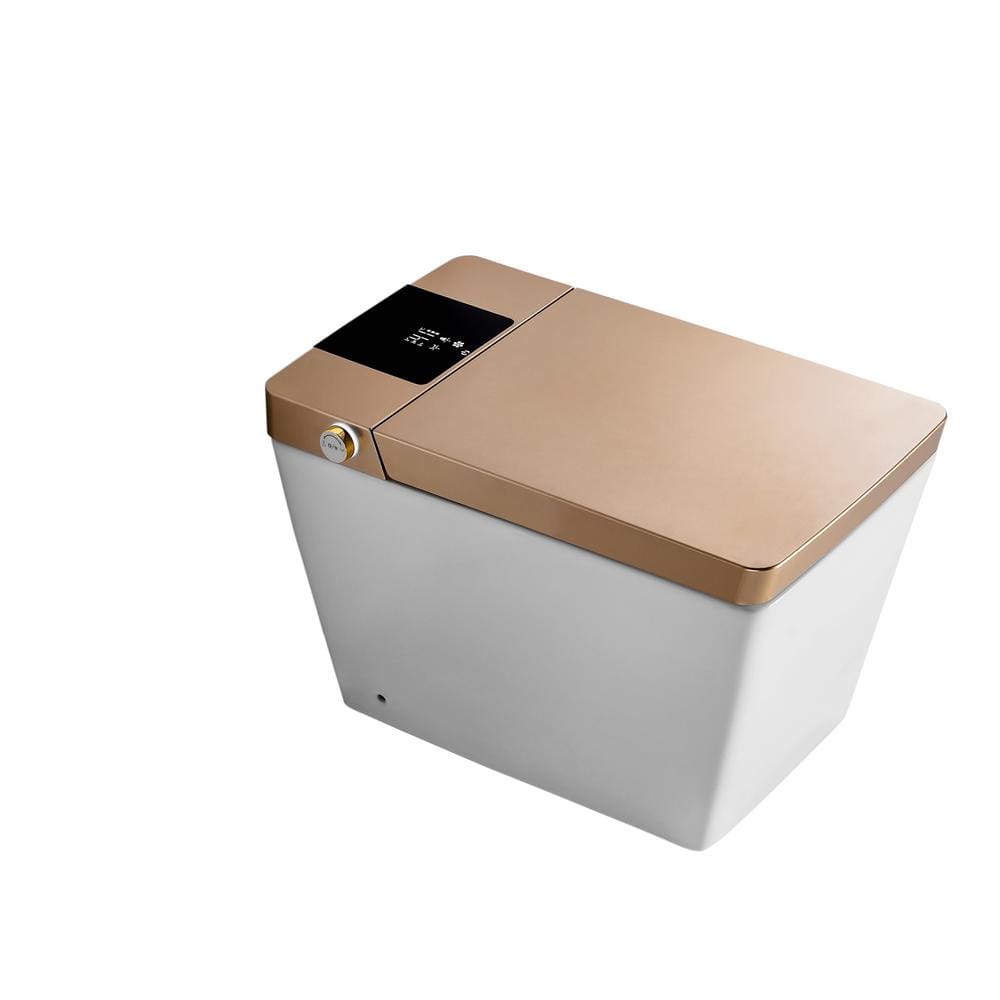 12 in. 1-piece 1.32 GPF Dual Flush Square Smart Toilet in Gold Seat Include