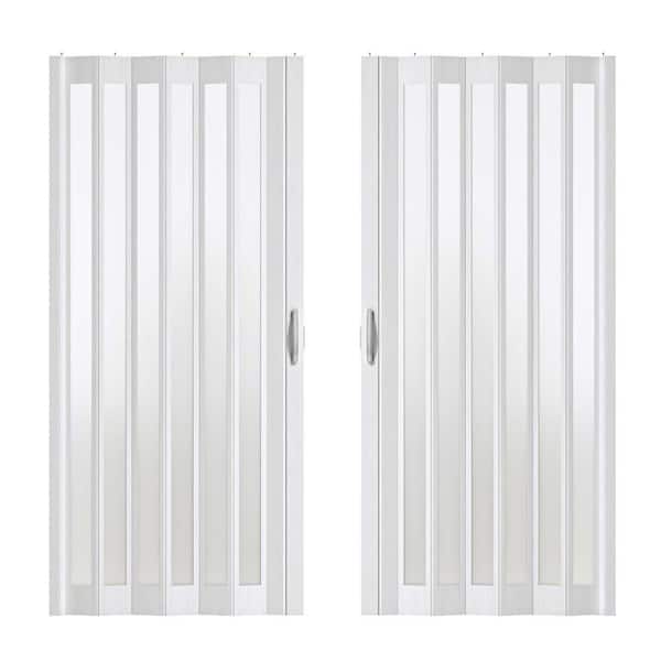 ARK DESIGN 76 in. x 78.75 in. White Dual Layer 1 Lite Frosted Acrylic and Vinyl Accordion Door with Hardware