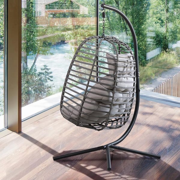 Pest draadloze parallel Wicker Patio Swing Egg Chair with Stand and Gray Cushion BYY713-5 - The  Home Depot