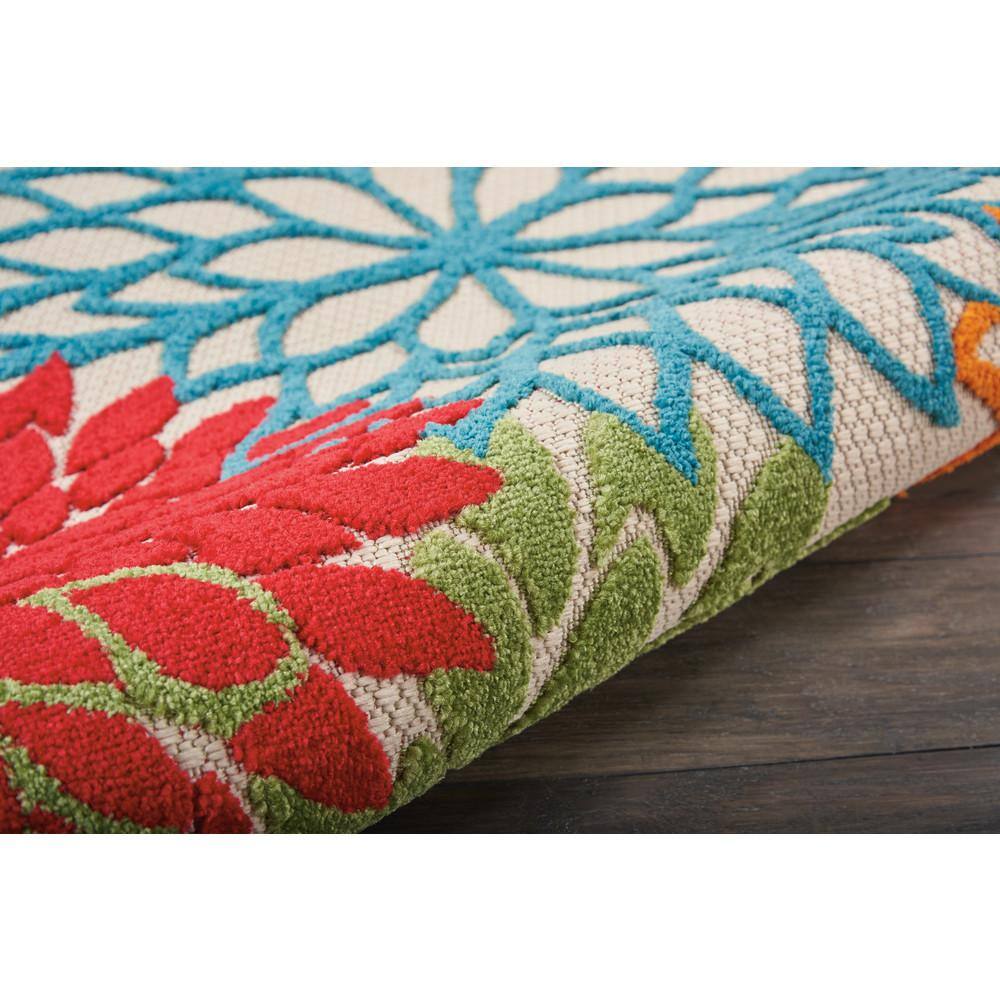 Green Floral Round Synthetic Flat Woven Area Rug