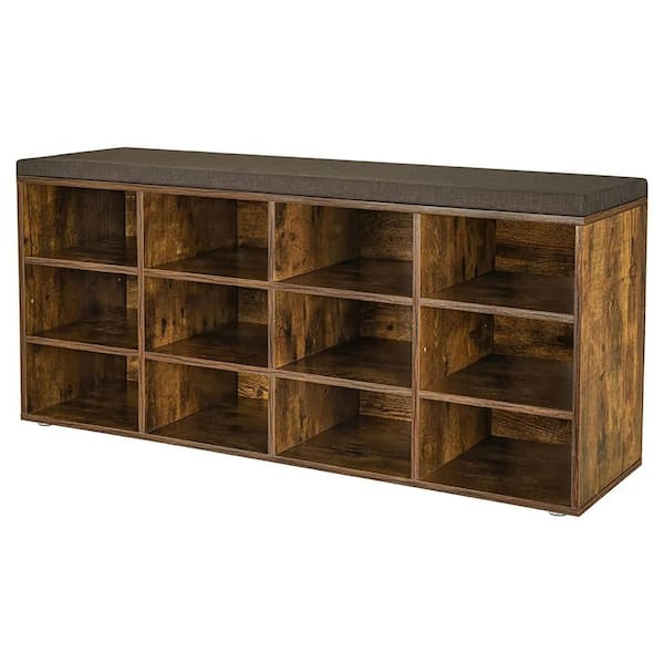 17 in. H 5-Pair Brown Wood Shoe Rack Bench 3-Tier Storage Shelf shoes-218 -  The Home Depot