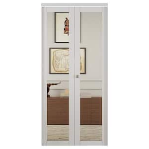 36 in. x 80.5 in. 1-Lite Mirror and MDF White Prefinishied Closet Bifold Door with Hardware Kit