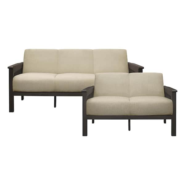 Lazzara Copley 71.5 in. W. Straight Arm Textured Fabric Rectangle 2-Piece Living Room Sofa Set in Light Brown