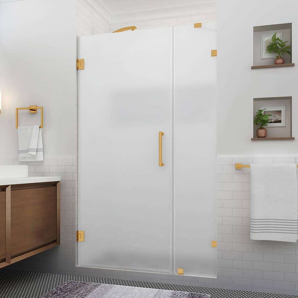 UPC 192540132829 product image for Nautis XL 47.25 - 48.25 in. W x 80 in. H Hinged Frameless Shower Door in Brushed | upcitemdb.com
