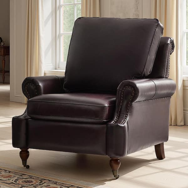 Lily Espresso Genuine Leather Armchair with Nailhead Trim