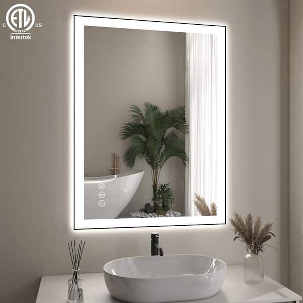 Hpeytaire 32 in. W x 24 in. H Rectangular Aluminum Framed Backlit and Front Light LED Wall Mounted Bathroom Vanity Mirror in Black