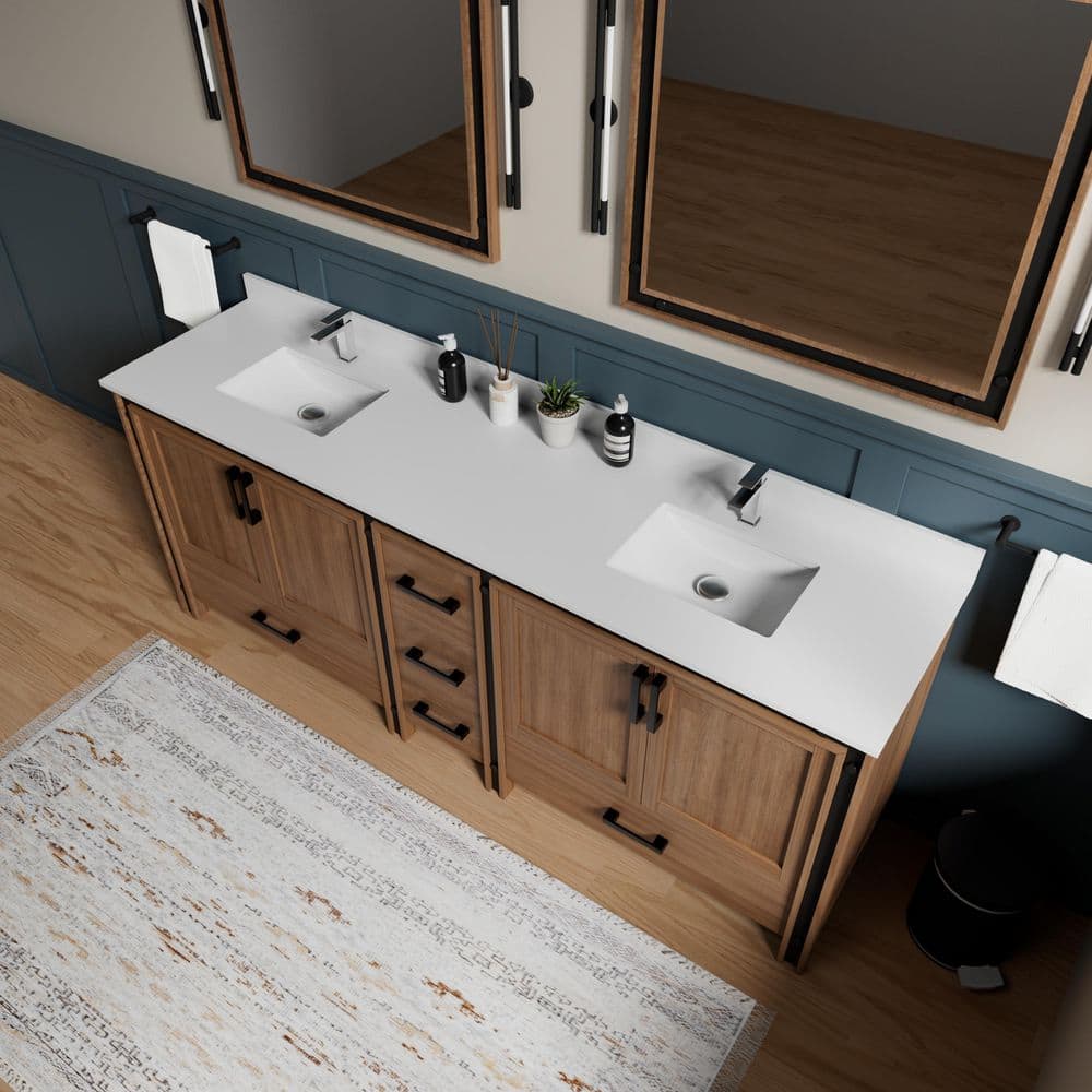 Ziva 84" Rustic Barnwood Double Freestanding Vanity Cabinet