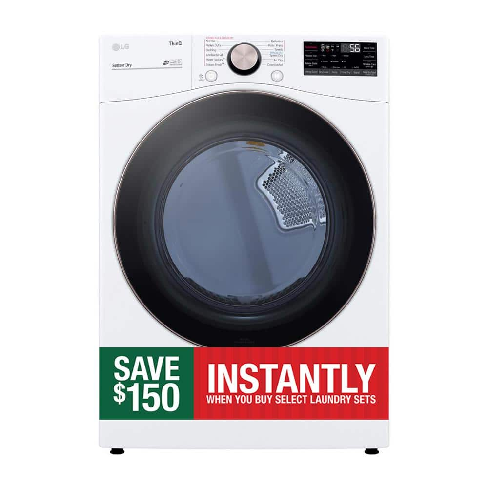 LG 7.4 Cu. Ft. Vented SMART Stackable Electric Dryer in White with TurboSteam and Sensor Dry Technology