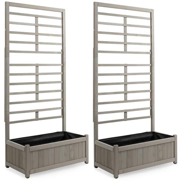 Climbing Planter Boxes, Wood Garden Beds with Trellis, 67 in. H x 31.5 in. L x 16 in. W Gray (2-Pack)