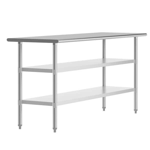 Reese Stainless Steel Metal 36.0 in. Portable Kitchen Prep Table with 2 Adjustable Galvanized Steel Undershelves