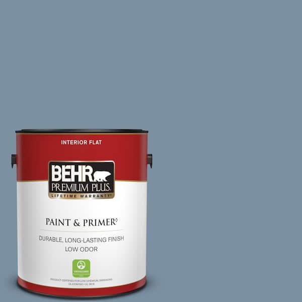 BEHR PREMIUM PLUS 1 gal. #S510-4 Jean Jacket Blue Flat Low Odor Interior Paint & Primer