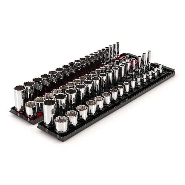 TEKTON 3/8 in. Drive 12-Point Socket Set with Rails (1/4 in.-1 in., 6 mm-24 mm) (68-Piece)