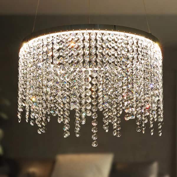 Sunpez 1-Light Hanging Fixture Pendant Light 3-Color Dimming Integrated LED Crystal Chandeliers for Dining Room