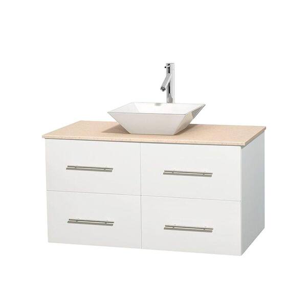 Wyndham Collection Centra 42 in. Vanity in White with Marble Vanity Top in Ivory and Porcelain Sink