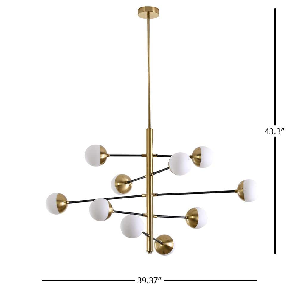 Elegant 39'' Black and Gold Crystal Chandelier with Milk White Shades
