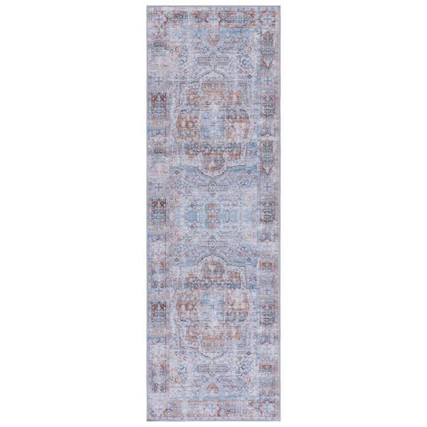 SAFAVIEH Tucson Beige/Rust 3 ft. x 8 ft. Machine Washable Medallion Floral Border Distressed Runner Rug