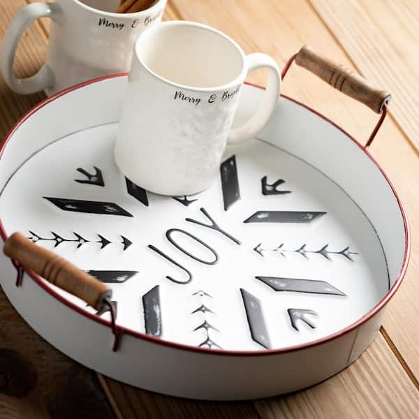 SULLIVANS 3.25" White Joy Snowflake Metal Tray