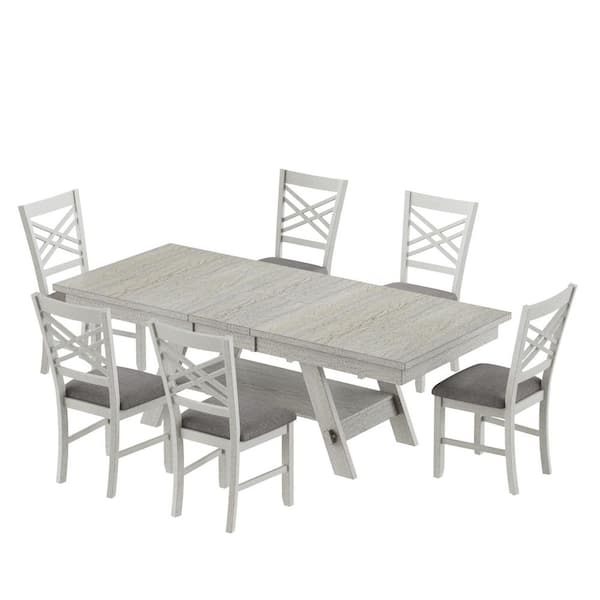 6-Piece Gray Farmhouse Dining Set with Expandable Table and Cross-Back Chairs for Family Gatherings and Holiday Dinners