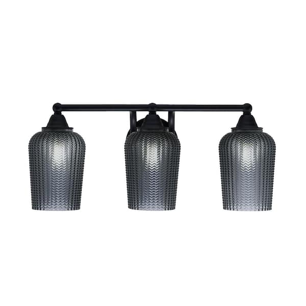 Unbranded Madison 7.25 in. 3-Light Bath Bar, Matte Black, Smoke Textured Glass Vanity Light