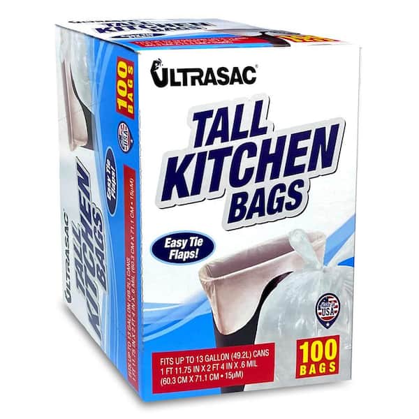 Extra Strong Tall Kitchen Flap Tie Trash Bags - 13 gallon
