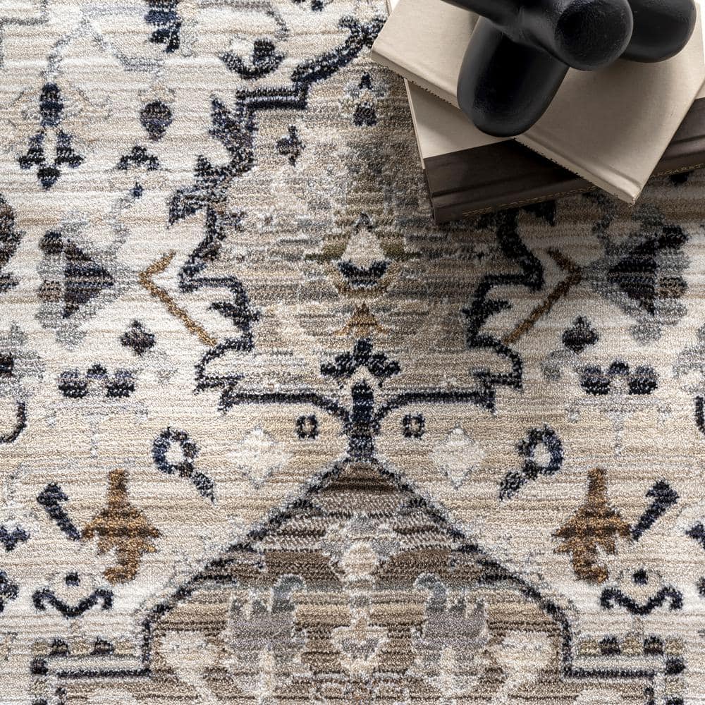 Beige Tufted Synthetic Medallion Runner Rug, 2'8" x 8'