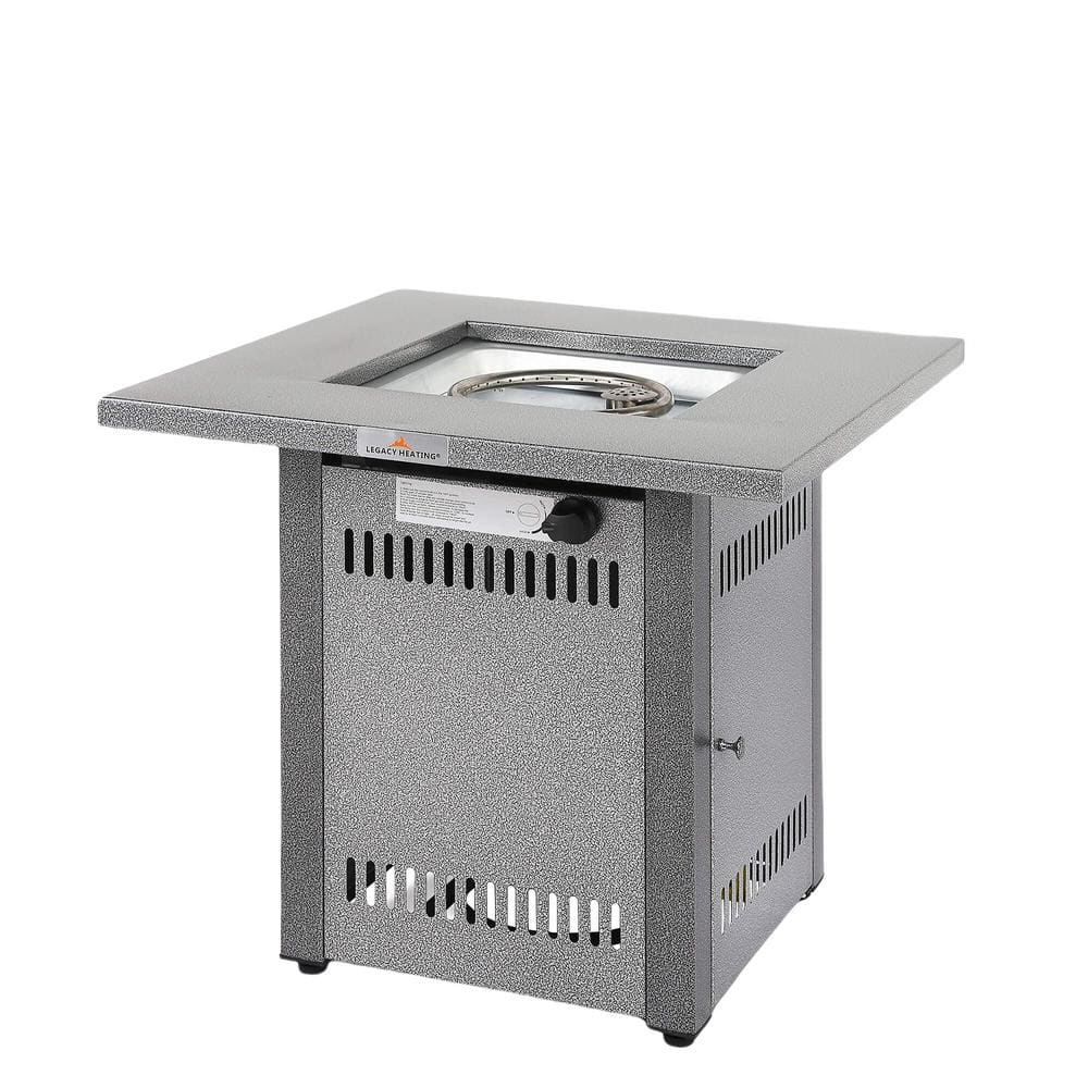 28 in. Square 50,000 BTU Silver Metal Outdoor Propane Gas Fire Pit Table wi