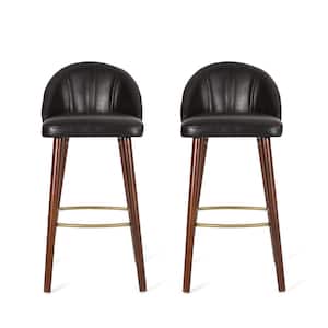 Canyon Midnight 39.75 in. Low Black and Espresso Channel Stitch Metal Barstools (Set of 2)