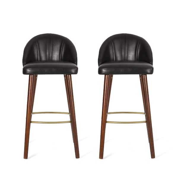 Noble House Canyon Midnight 39.75 in. Low Black and Espresso Channel Stitch Metal Barstools (Set of 2)