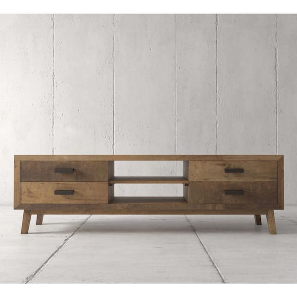 Retro 67 in. Multi-Coloured Teak Wood TV Stand with 4 Drawer Fits TVs Up to 67 in. with Built-In Storage