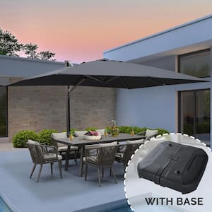 10 ft. x 13 ft. Large Windproof Aluminum Outdoor Cantilever offset 360° Rotation Patio Umbrella with Base, Gray