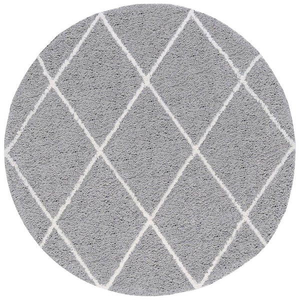 Tayse Rugs Jersey Shag Diamond Silver 8 ft. Round Indoor Area Rug
