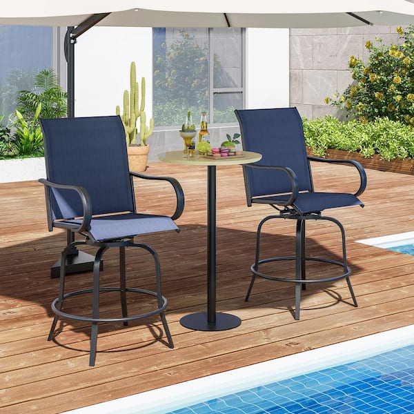 Unbranded 2 Pieces Swivel Metal Outdoor Bar Stool with Armrests, Navy