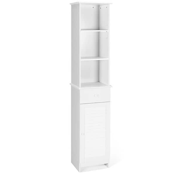 Bunpeony 13.5 in. W x 12 in. D x 64.5 in. H White MDF Freestanding Bathroom Linen Cabinet Floor Storage Cabinet with Double Door