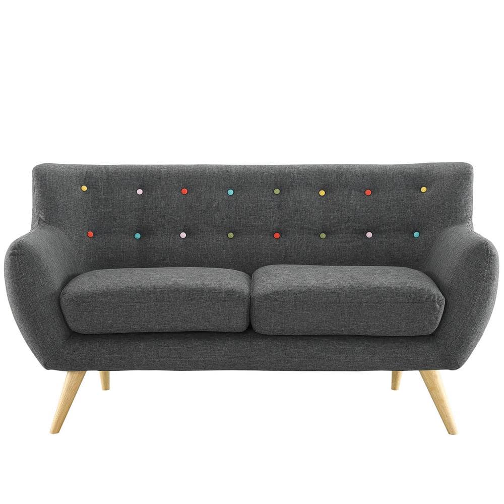Mid-Century Modern Tufted Loveseat in Stormy Gray with Wood Legs