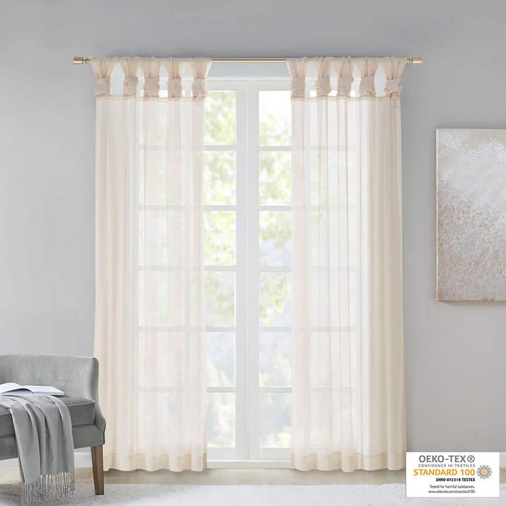 Ivory Sheer Tab Top Ground Length Polyester Drapes