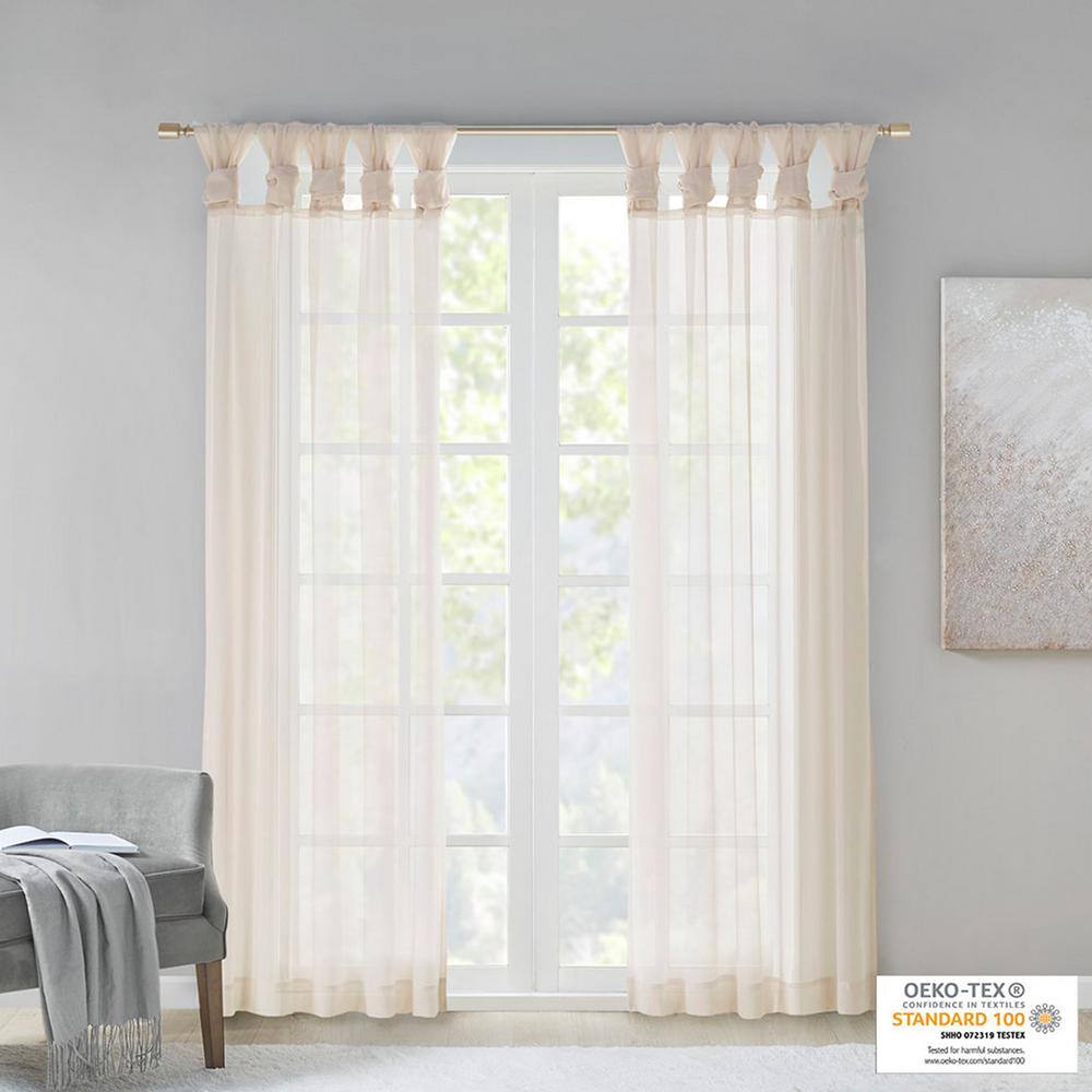 Ivory Ground Length Sheer Tab Top Polyester Drapes