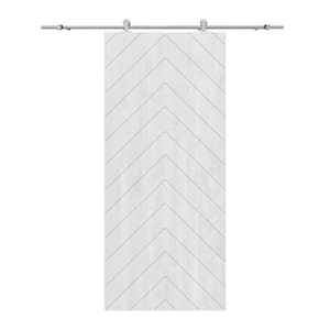 Herringbone 36 in. x 84 in. Fully Assembled White Stained Wood Modern Sliding Barn Door with Hardware Kit