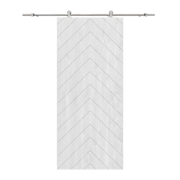 CALHOME Herringbone 30 in. x 96 in. Fully Assembled White Stained Wood Modern Sliding Barn Door with Hardware Kit